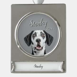 personalize pet name & picture silver plated banner ornament