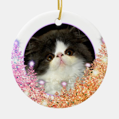Personalize pet ornament pink sparkling evergreens