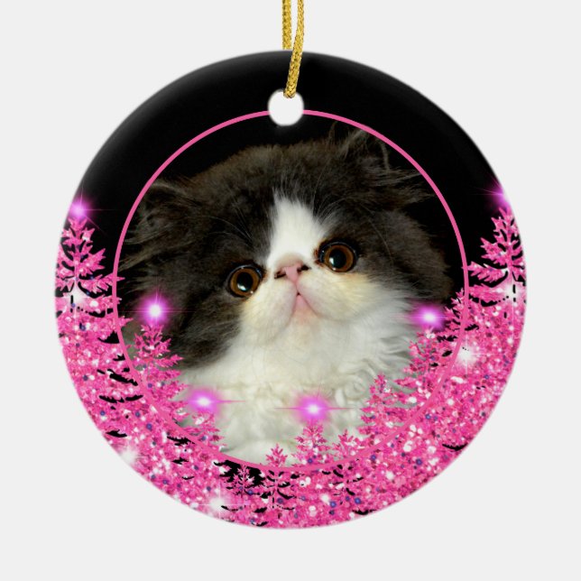 Personalize pet ornament pink sparkling evergreens (Front)