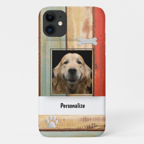 Personalize Pet Photo Collage in Color Wood Effect iPhone 11 Case
