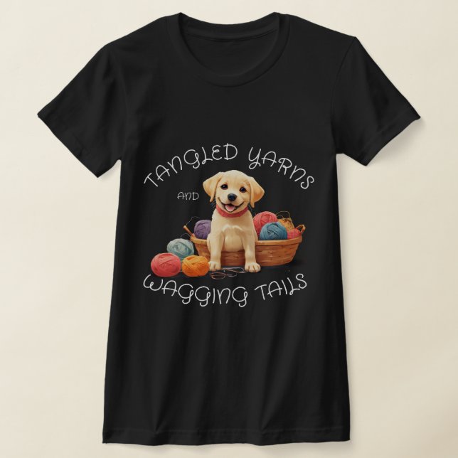 Personalize Pet Photo Tangled Yarns & Wagging Tail T-Shirt (Laydown)
