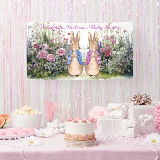 Personalize Peter and Flopsy Baby shower  Banner (Party)