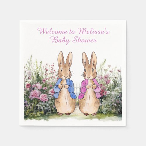 Personalize Peter and Flopsy Baby shower with name Napkins