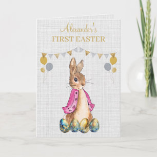 Personalize Peter Flopsy First Easter greeting Card