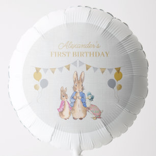 Personalize Peter rabbit gray linen 1st Birthday Balloon