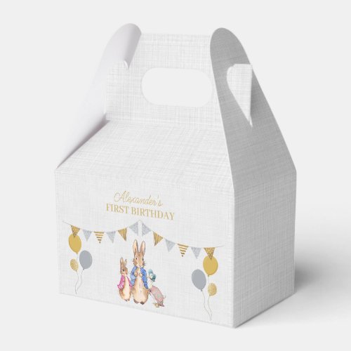 Personalize Peter rabbit gray linen 1st Birthday Favor Boxes