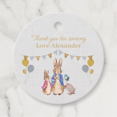 Personalize Peter rabbit gray linen Thank you Favor Tags