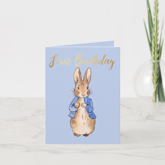 Personalize Peter the Rabbit 1st Birthday Blue Invitation (Front)