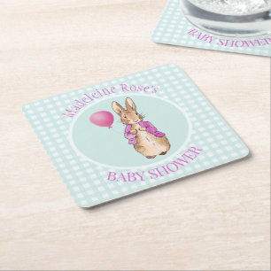 Personalize Peter the rabbit Baby Shower Square Paper Coaster