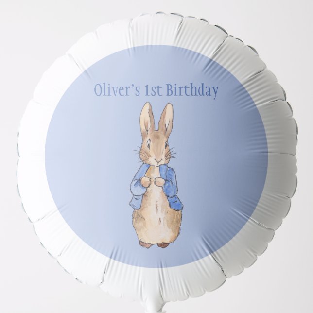 Personalize Peter the Rabbit first birthday blue Balloon (Front)