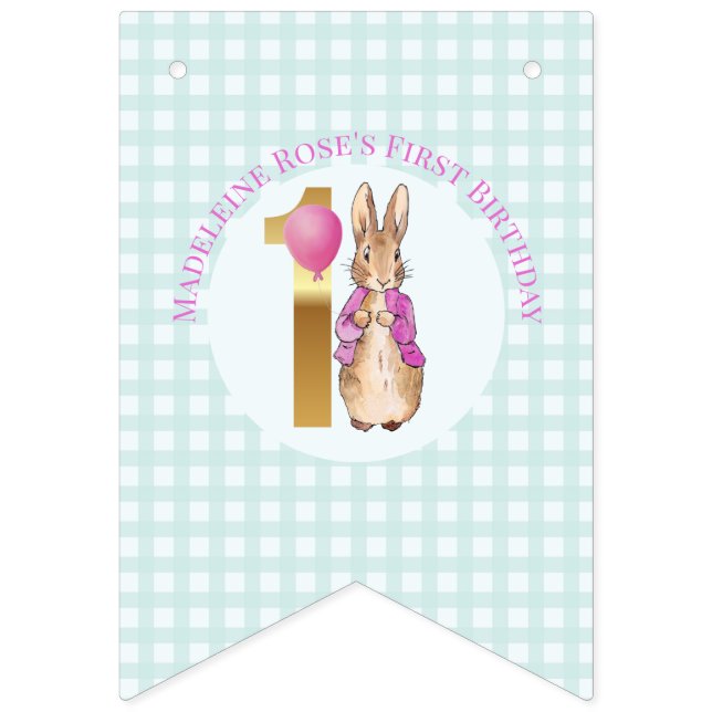 Personalize Peter the rabbit First Birthday Bunting Flags (Second Flag)