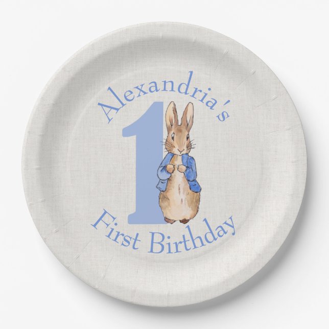 Personalize Peter the rabbit First birthday  Paper Plates (Front)