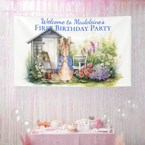 Personalize Peter the rabbit First Birthday Party Banner