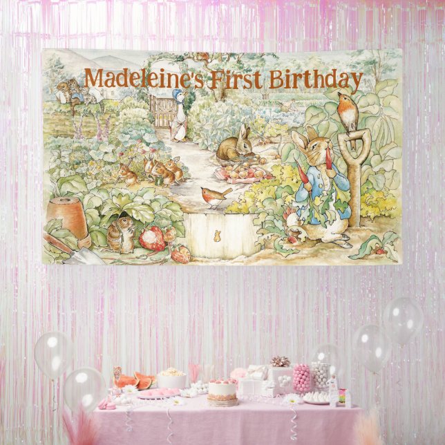 Personalize Peter the rabbit First Birthday Party Banner (Party)