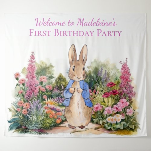 Personalize Peter the rabbit First Birthday Party Tapestry