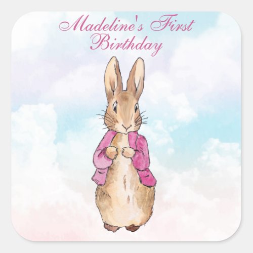 Personalize Peter the rabbit First Birthday Square Sticker