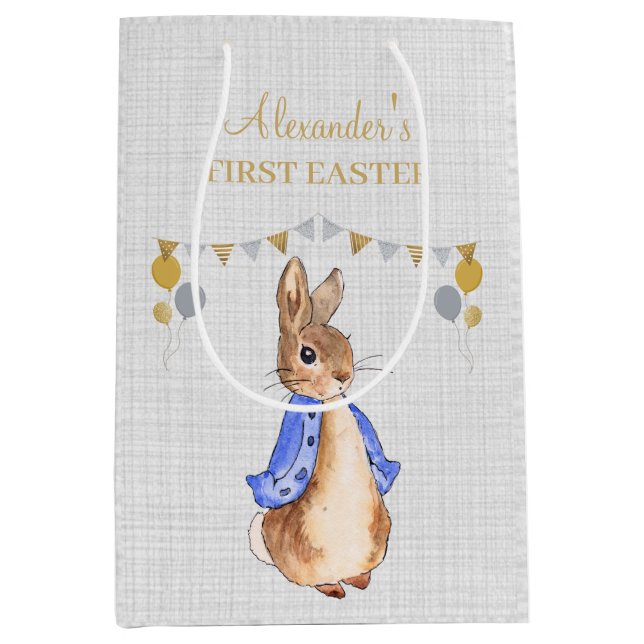 Personalize Peter the rabbit First Easter  Medium Gift Bag (Front)