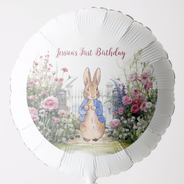 Personalize Peter the Rabbit garden 1st Birthday Balloon (Front)