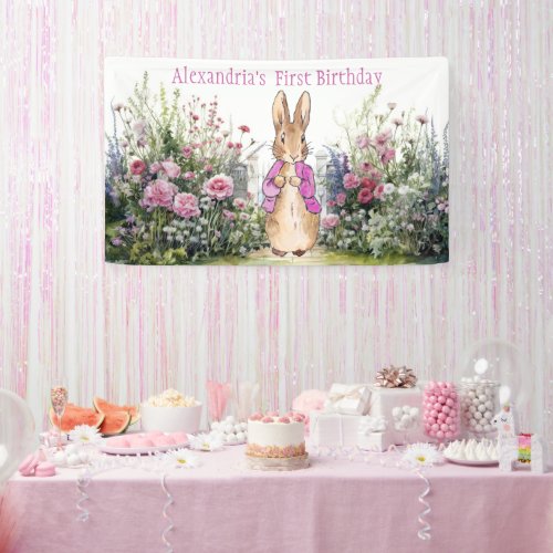 Personalize Peter the rabbit in a garden Banner