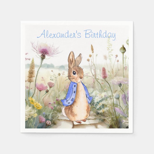 Personalize Peter the rabbit in wildflower garden Napkins (Front)