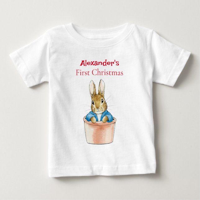 Personalize Peter the Rabbit Sitting Plant Pot   Baby T-Shirt (Front)