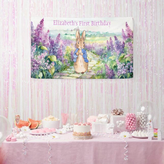 Personalize Peter the Rabbit with lilacs  Banner (Party)