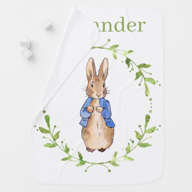 Personalize Peter the rabbit with name Baby Blanket (In Situ)