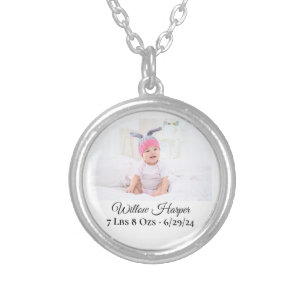 Personalize Photo Baby Birth Silver Plated Necklace