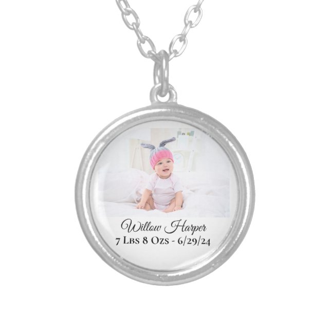 Personalize Photo Baby Birth  Silver Plated Necklace (Front)