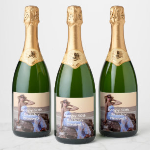 Personalize Photo Birthday Him Her  Sparkling Wine Label
