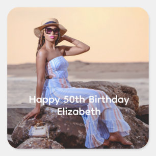Personalize Photo Birthday Him Her  Square Sticker