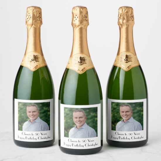 Personalize Photo Birthday Party for Him or Her Champagne Label