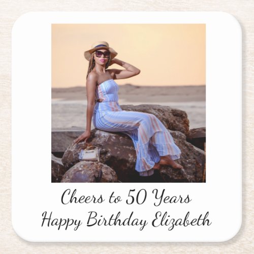 Personalize Photo Birthday Party for Him or Her Square Paper Coaster