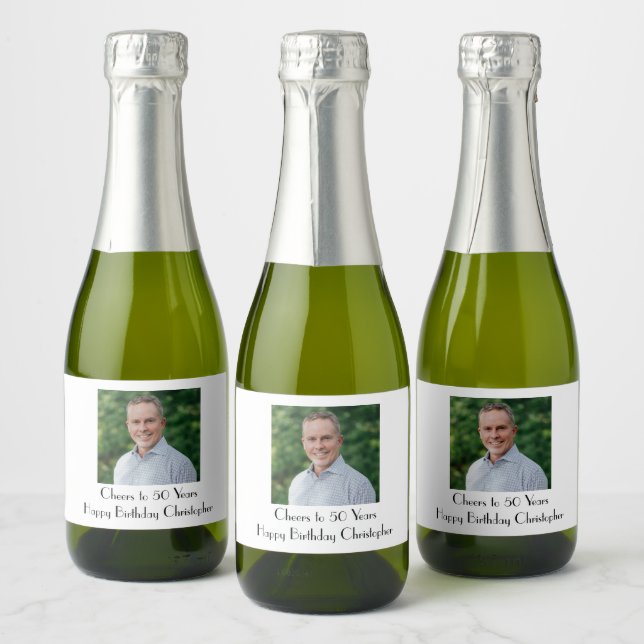 Personalize Photo Birthday Party  Him Her Mini Sparkling Wine Label (Bottles)