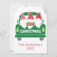 Personalize Photo Christmas Gnomes Truck Christmas Holiday Card