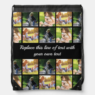 Personalize photo collage and text drawstring bag