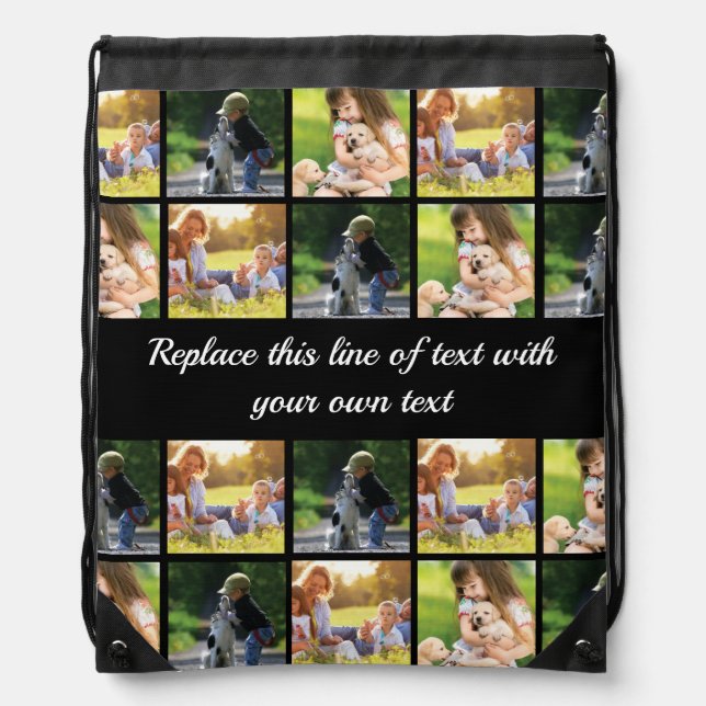 Personalize photo collage and text drawstring bag (Front)
