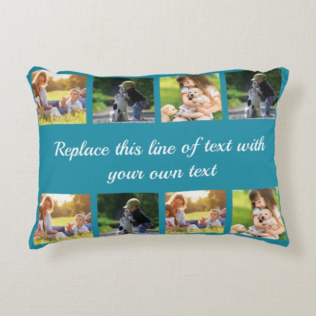 Personalize photo collage and text fleece blanket accent pillow (Front)