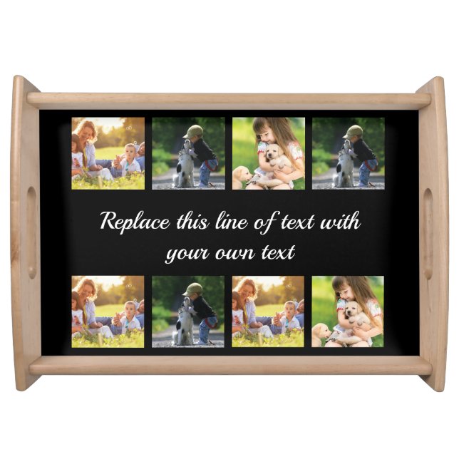 Personalize photo collage and text fleece blanket serving tray (Front)