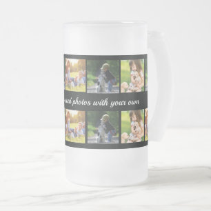 Personalize photo collage and text frosted glass b beer mug