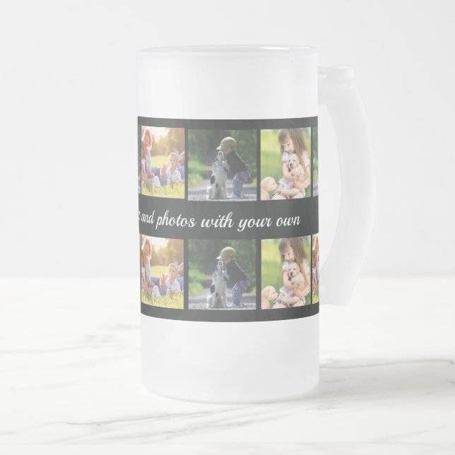 Personalize photo collage and text frosted glass b frosted glass beer mug (Front Right)