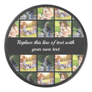 Personalize photo collage and text hockey puck