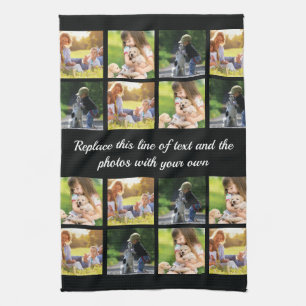 Personalize photo collage and text kitchen towel