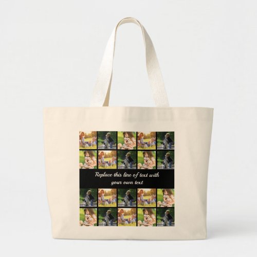 Personalize photo collage and text large tote bag