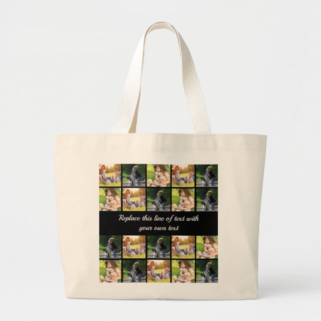 Personalize photo collage and text large tote bag (Front)