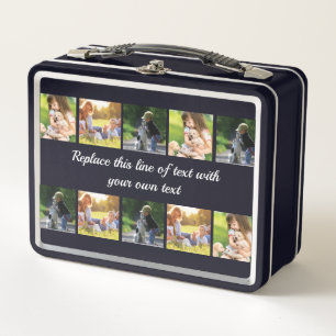 Personalize photo collage and text metal lunch box