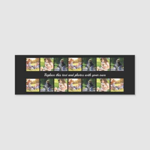 Personalize photo collage and text name tag