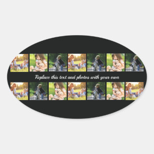 Personalize photo collage and text oval sticker