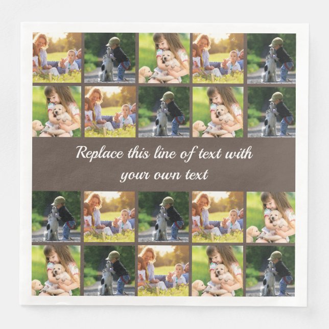 Personalize photo collage and text paper dinner napkins (Front)