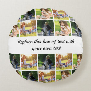 Personalize photo collage and text round pillow